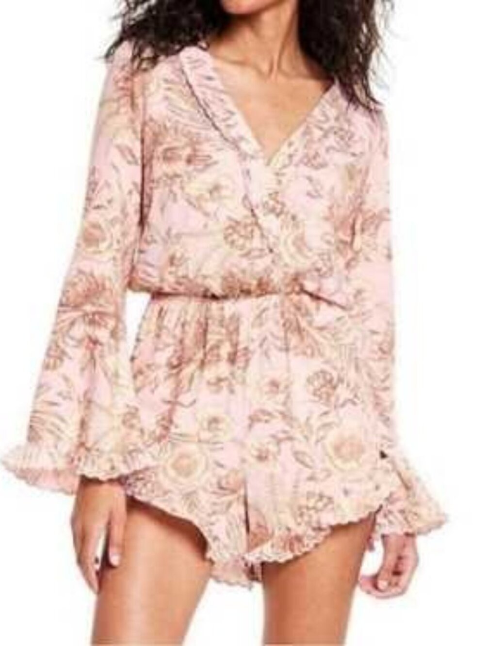 Aguabendita Target Women's Pink Rose Floral 3/4 Sleeve Romper Scalloped Edge XXL